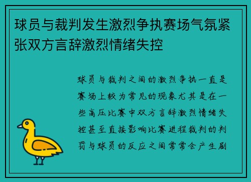 球员与裁判发生激烈争执赛场气氛紧张双方言辞激烈情绪失控