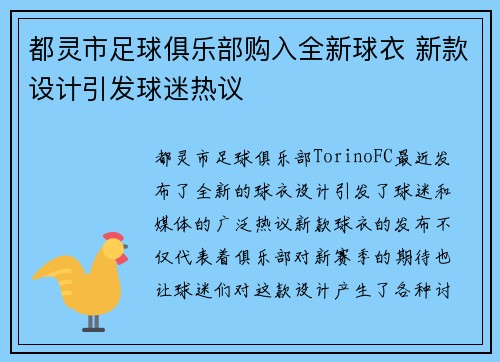 都灵市足球俱乐部购入全新球衣 新款设计引发球迷热议